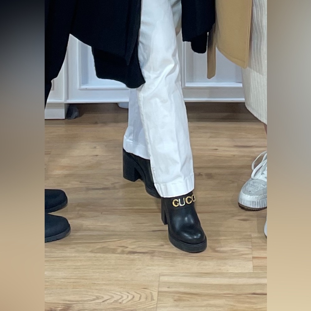 Gucci Black and Gold Heeled Boots